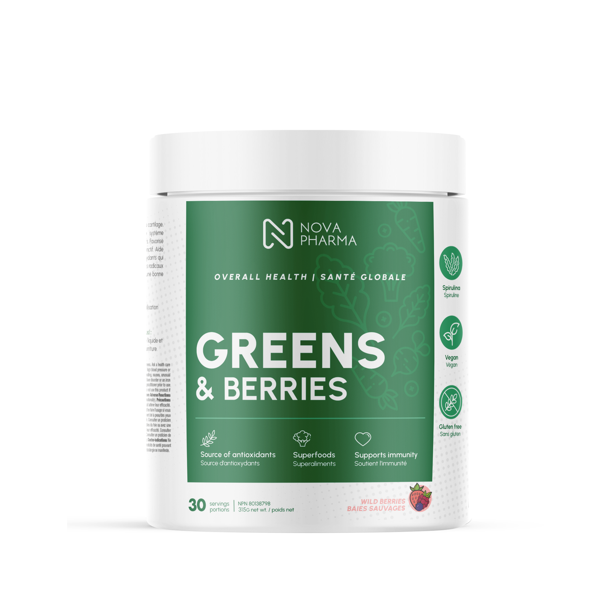 NOVA PHARMA - Greens & Berries Supplement, 30 Servings